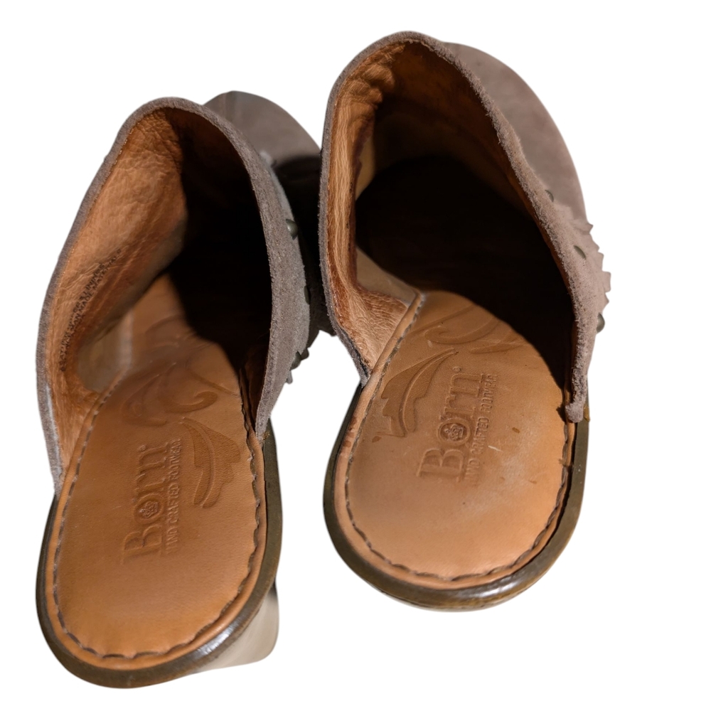 Born Tancy Mule Women's Size 8 US Taupe With Fringe, Studs Suede Leather - Picture 10 of 12